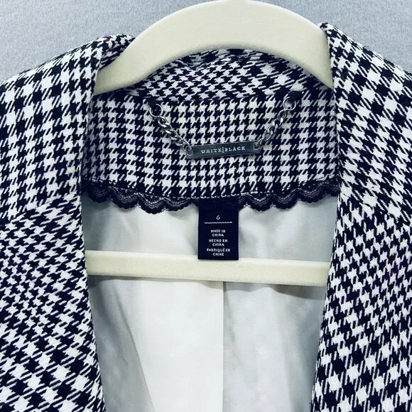 WHBM Black White Houndstooth Fitted Peplum Blazer SZ 6 Classic Feminine - Picture 2 of 12